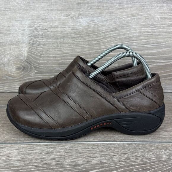 Merrell Encore Eclipse Women’s Size 8 Smooth Bug Brown Leather Slip On Shoes - Picture 3 of 11